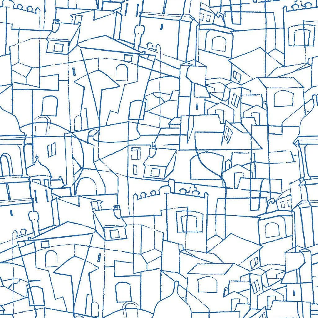 Cubist Cityscape Peel & Stick Wallpaper // Blue