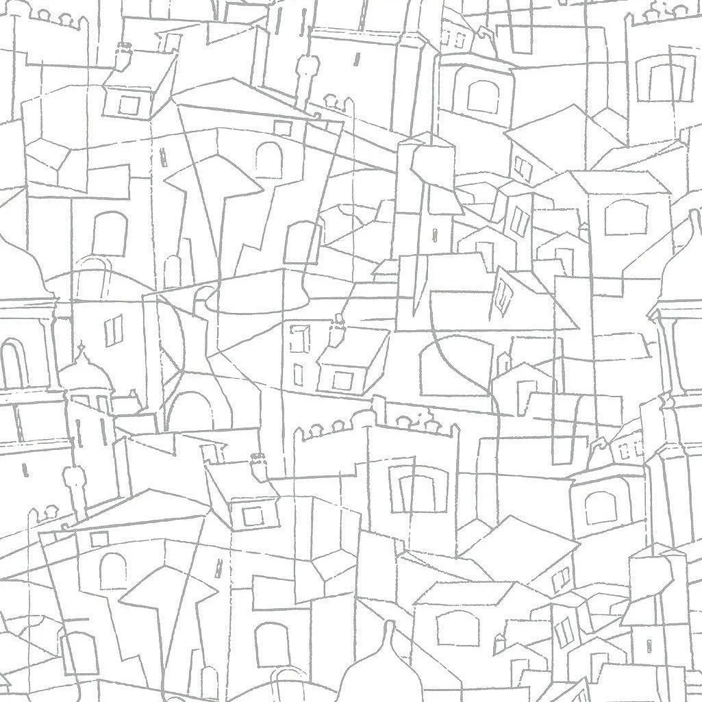 Cubist Cityscape Peel & Stick Wallpaper // Grey
