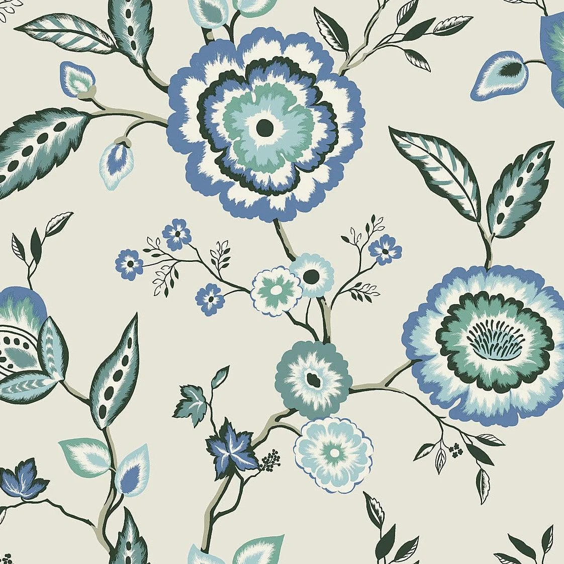 Dahlia Blooms Wallpaper // Blue & White