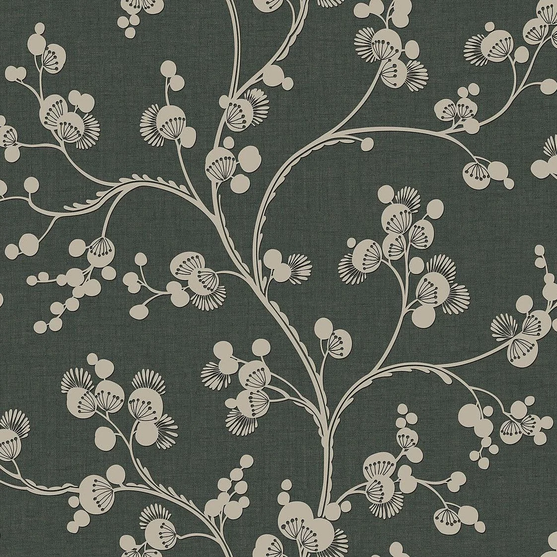 Dahlia Trail Wallpaper // Black & Taupe