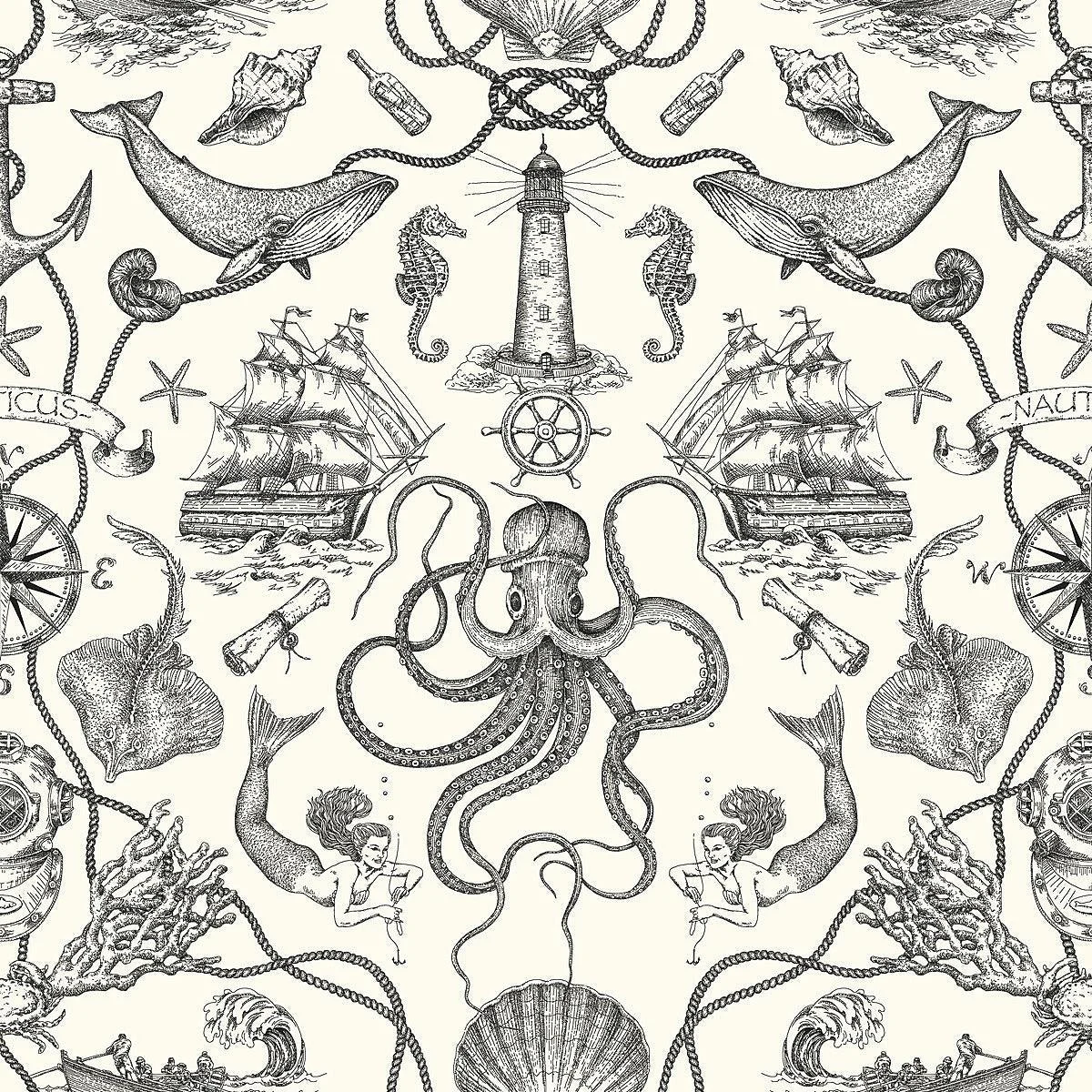 Deep Sea Toile Wallpaper // Black