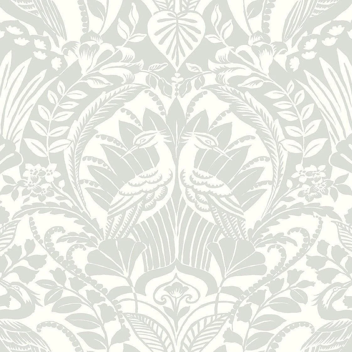 Egret Damask Wallpaper // Green