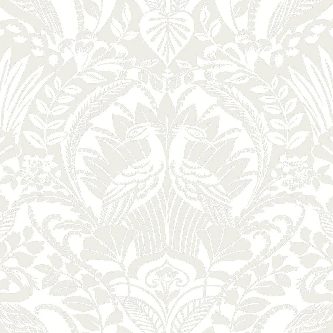 Egret Damask Wallpaper // White & Cream