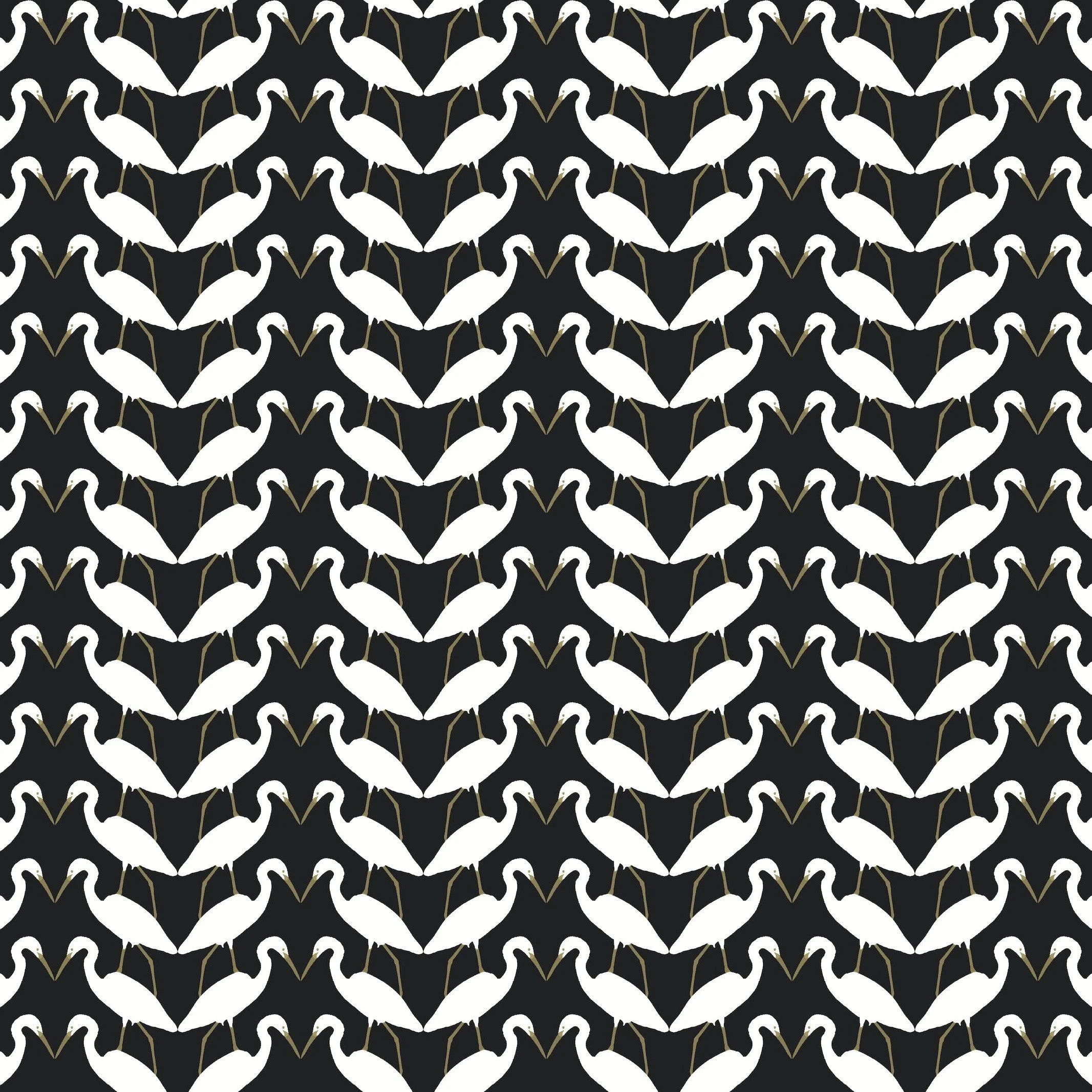 Elegant Birds Peel & Stick Wallpaper // Black & Gold Metallic