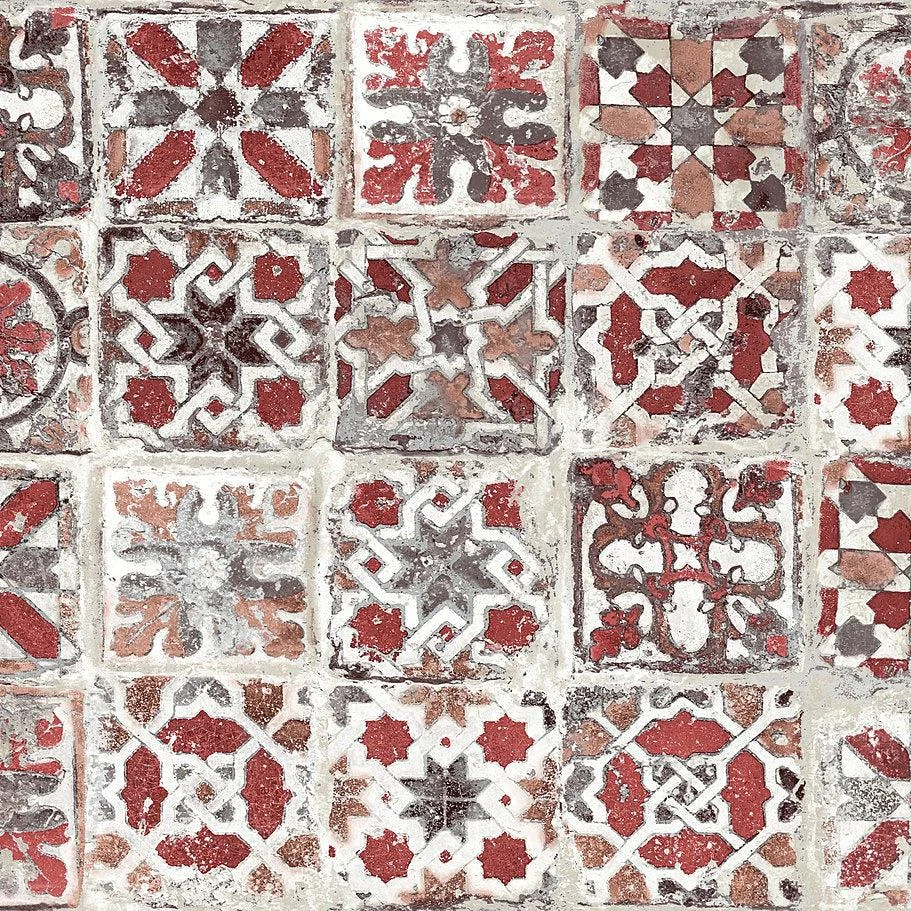 Encaustic Tile Peel & Stick Wallpaper // Red