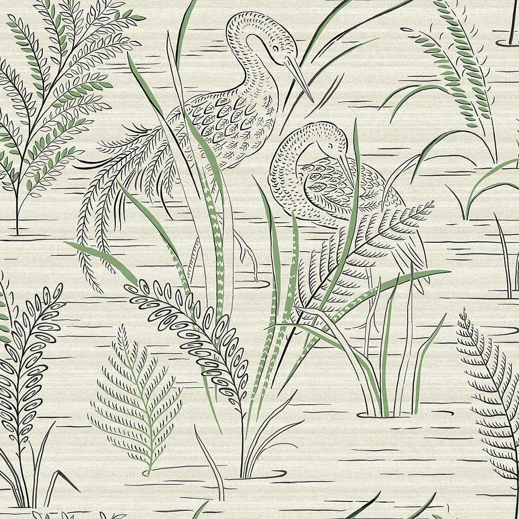Fernwater Cranes Wallpaper // Black & Green