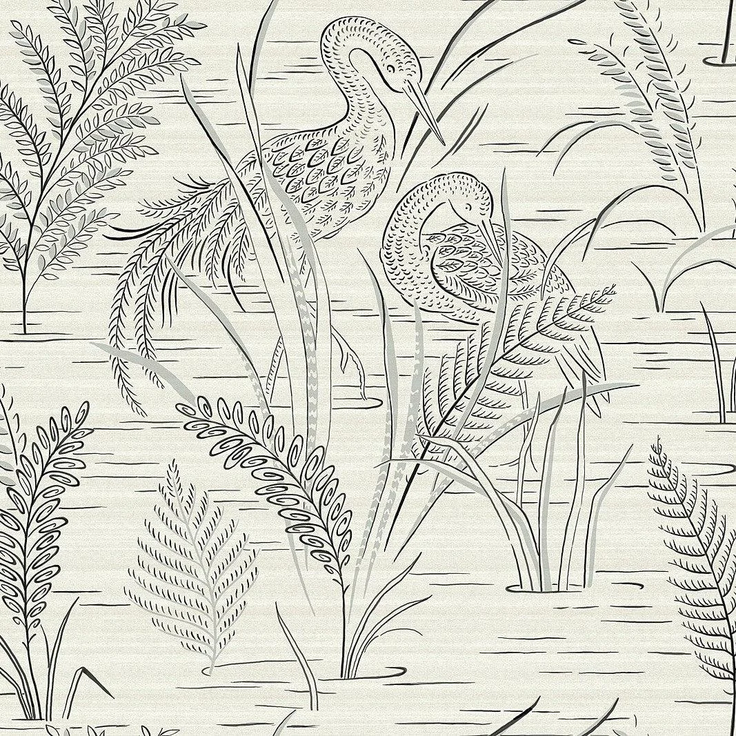 Fernwater Cranes Wallpaper // Black & Grey