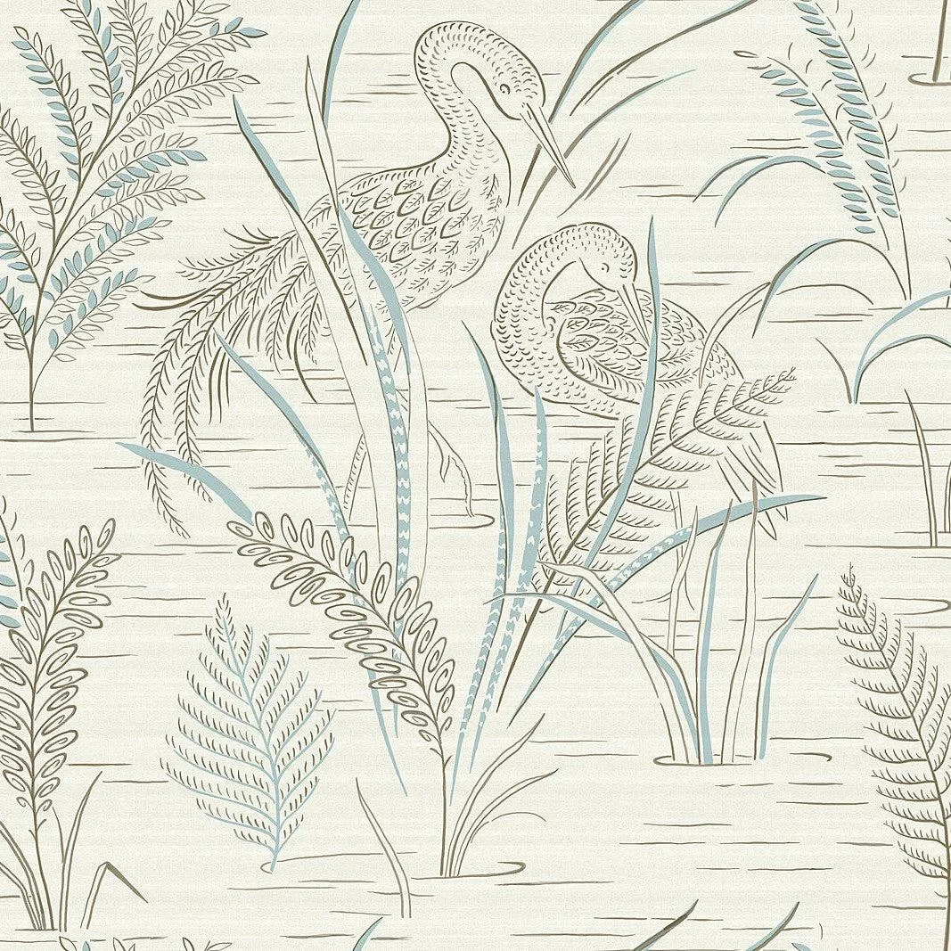 Fernwater Cranes Wallpaper // Brown & Blue
