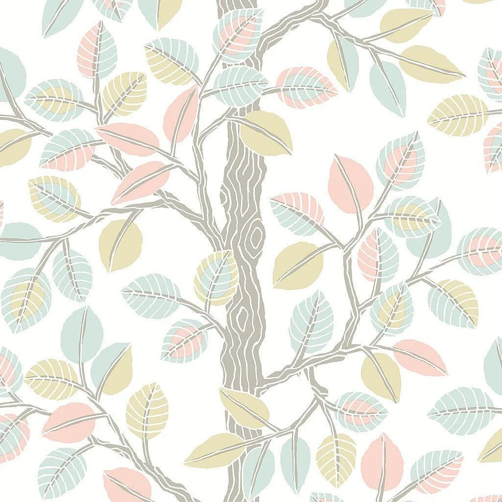 Forest Leaves Peel & Stick Wallpaper // Pink & Mint
