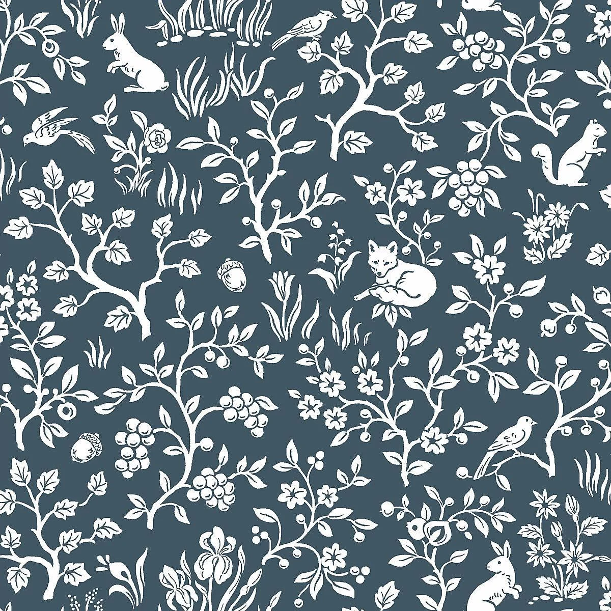 Fox & Hare Wallpaper // Navy