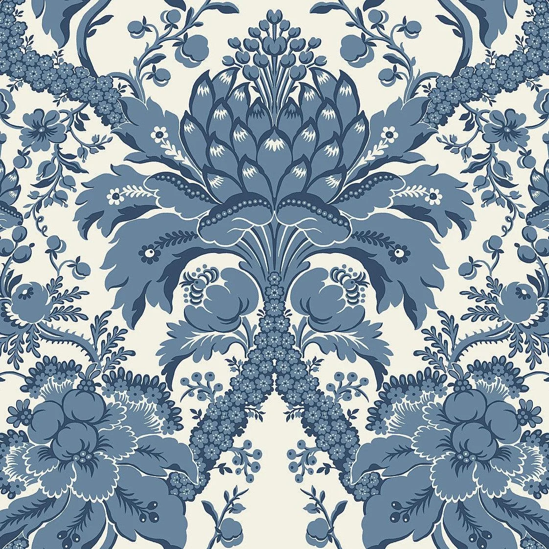 French Artichoke Dam Wallpaper // Blue