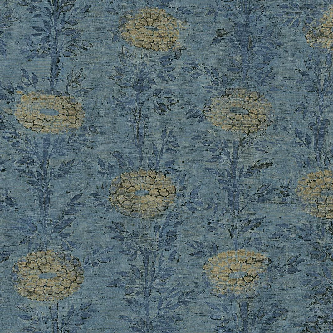 French Marigold Wallpaper // Blue & Gold