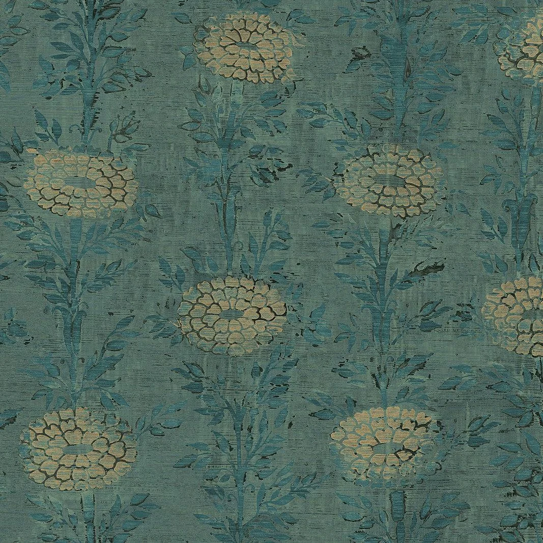 French Marigold Wallpaper // Teal & Gold