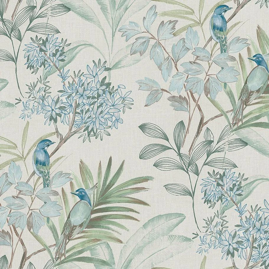 Handpainted Songbird Wallpaper // Turquiose