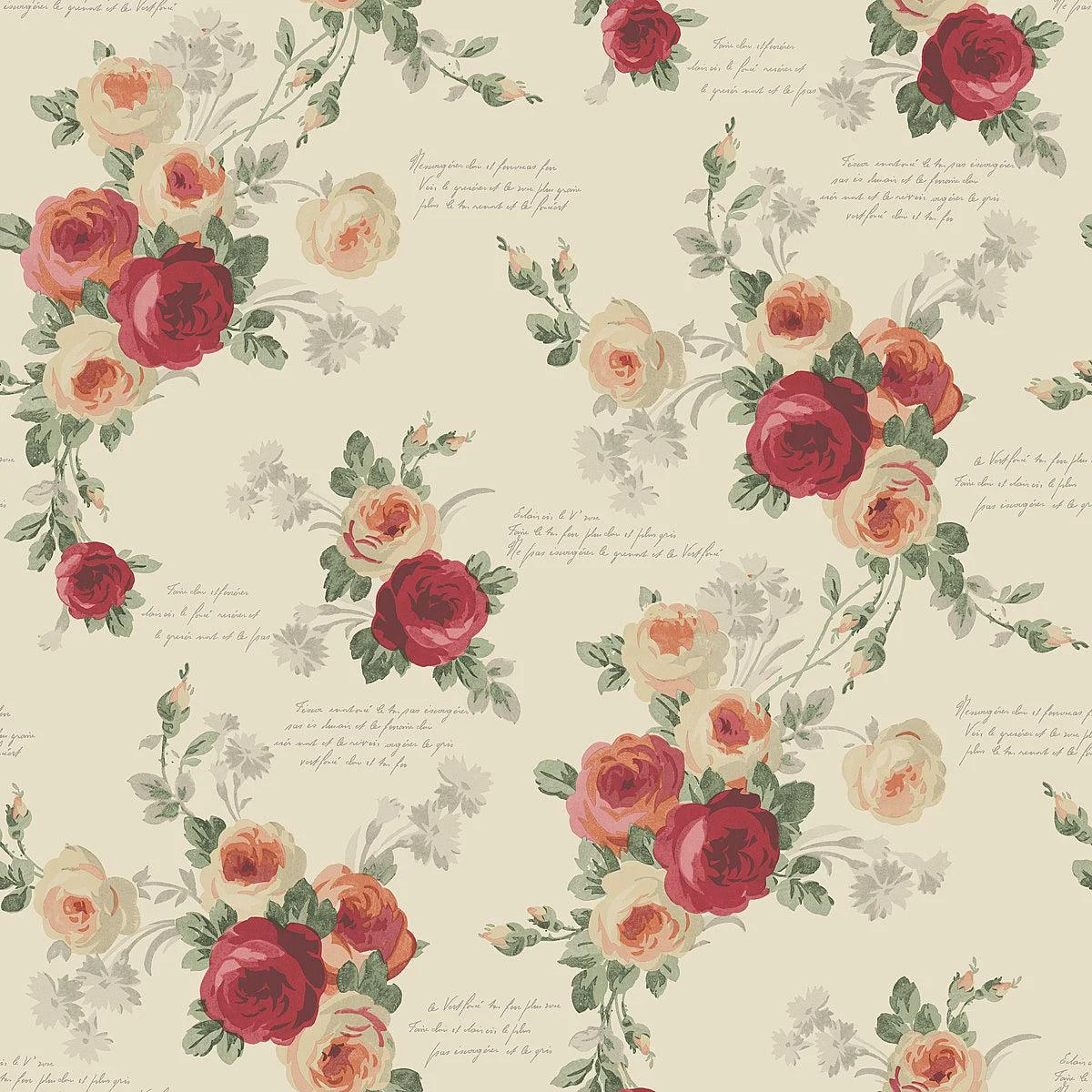 Heirloom Rose Wallpaper // Red & Beige
