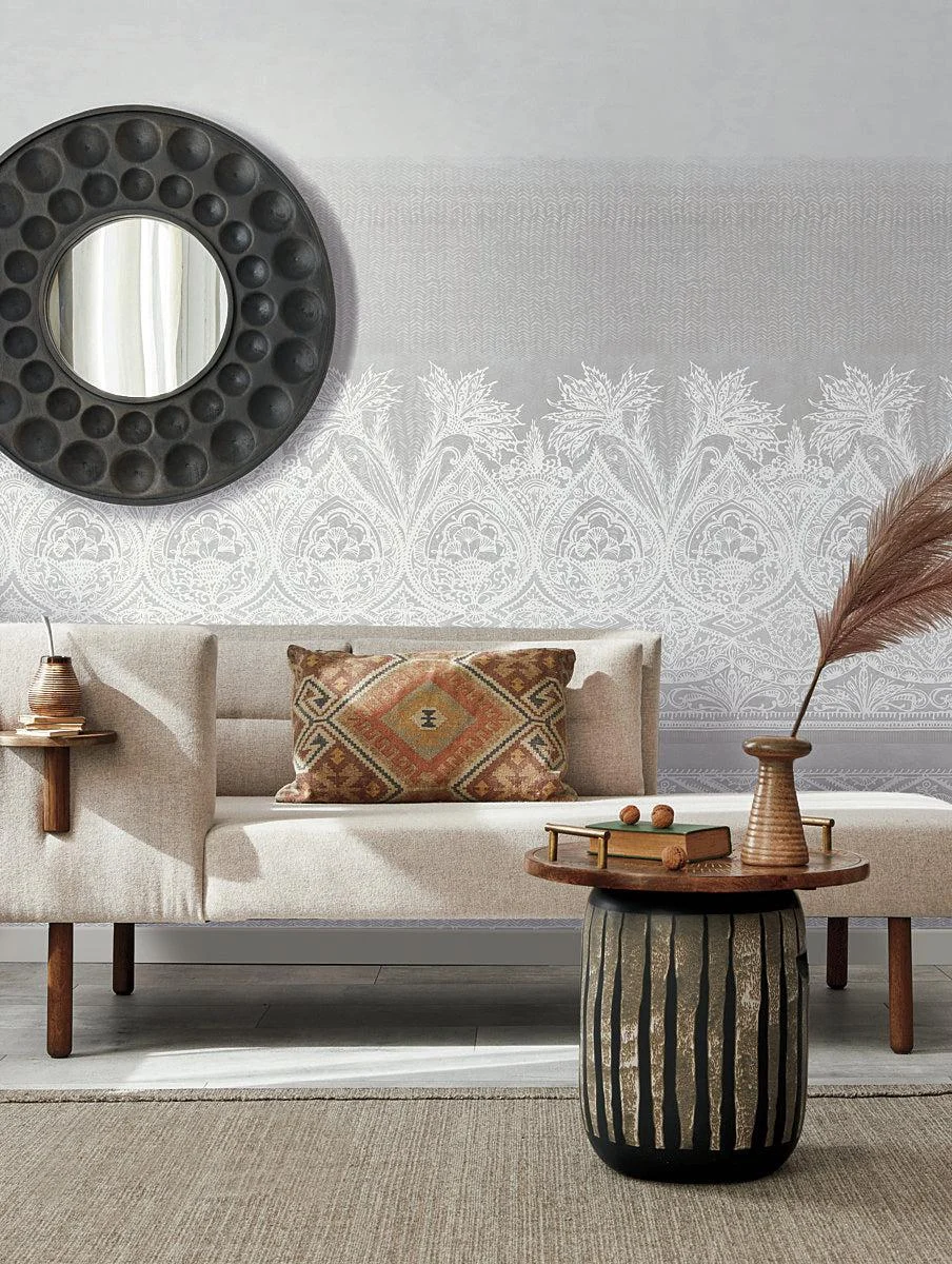 Henna Wall Mural // White & Grey
