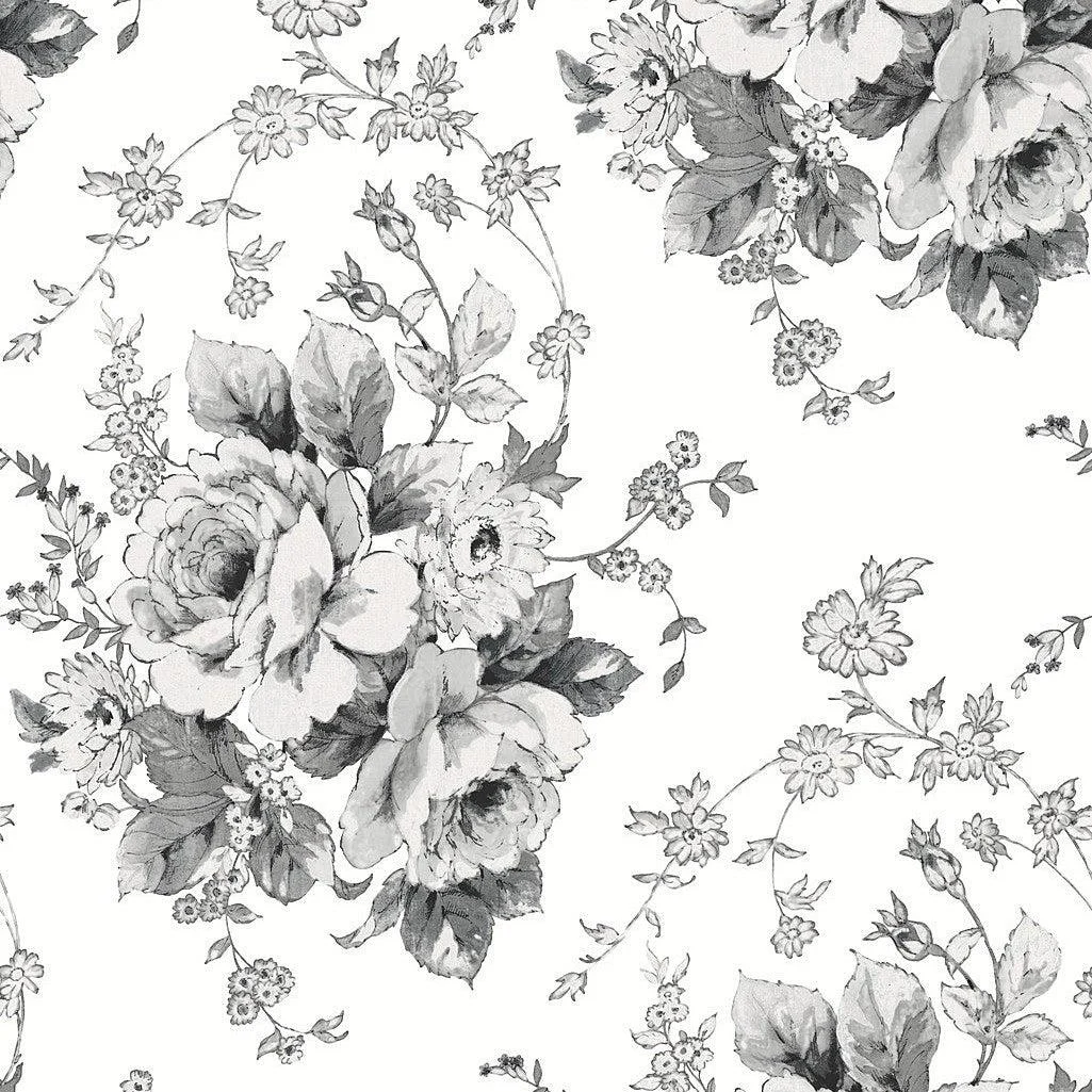 Heritage Rose Wallpaper // White & Black