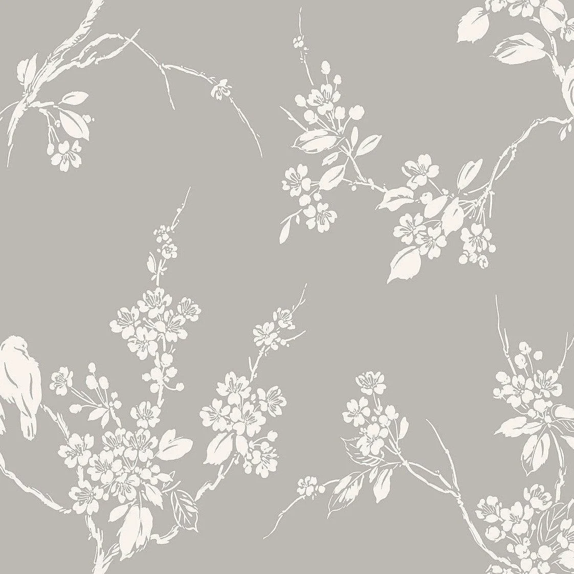 Imperial Blossoms Branch Wallpaper // Grey & White