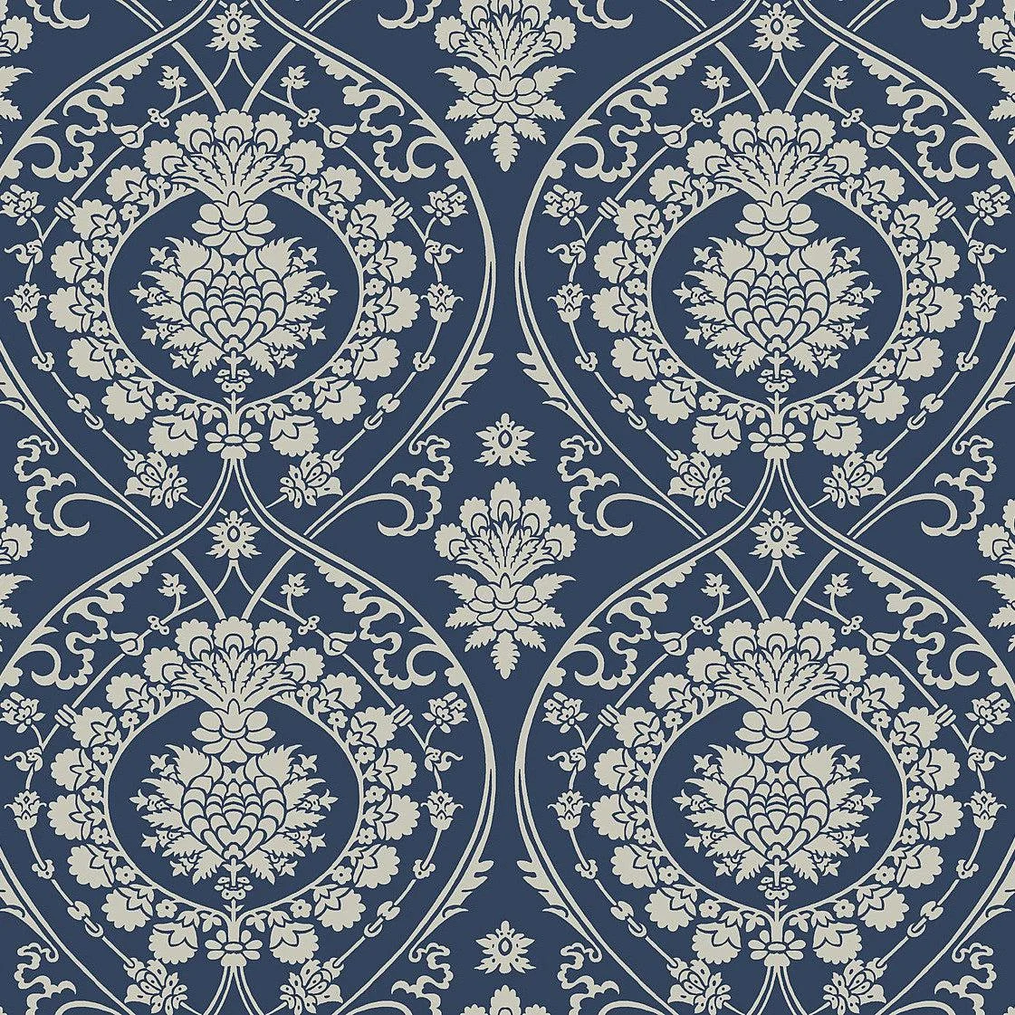 Imperial Damask Wallpaper // Navy & Silver