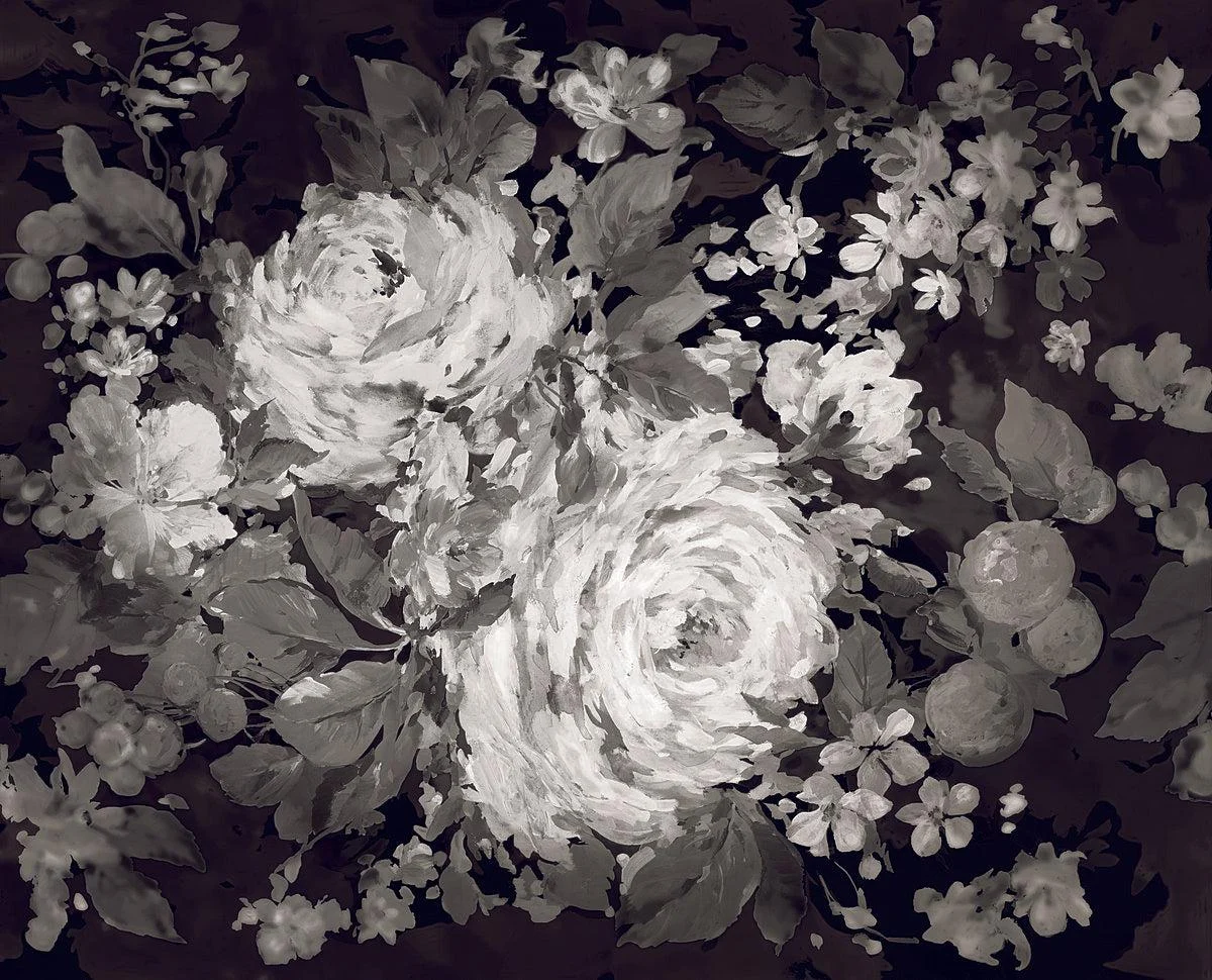 Impressionist Floral Wall Mural // Grey & Neutral
