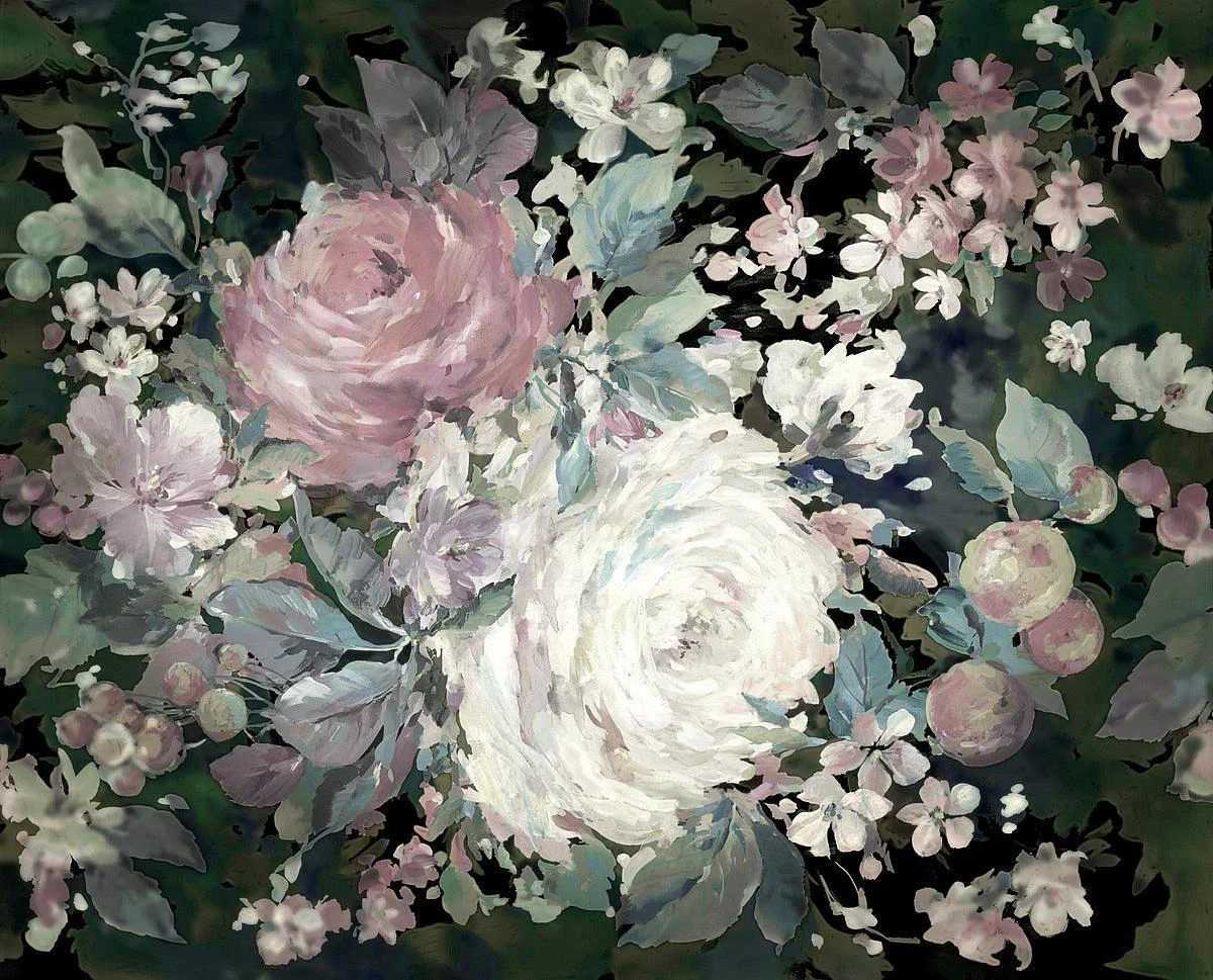 Impressionist Floral Wall Mural // Pink & Black