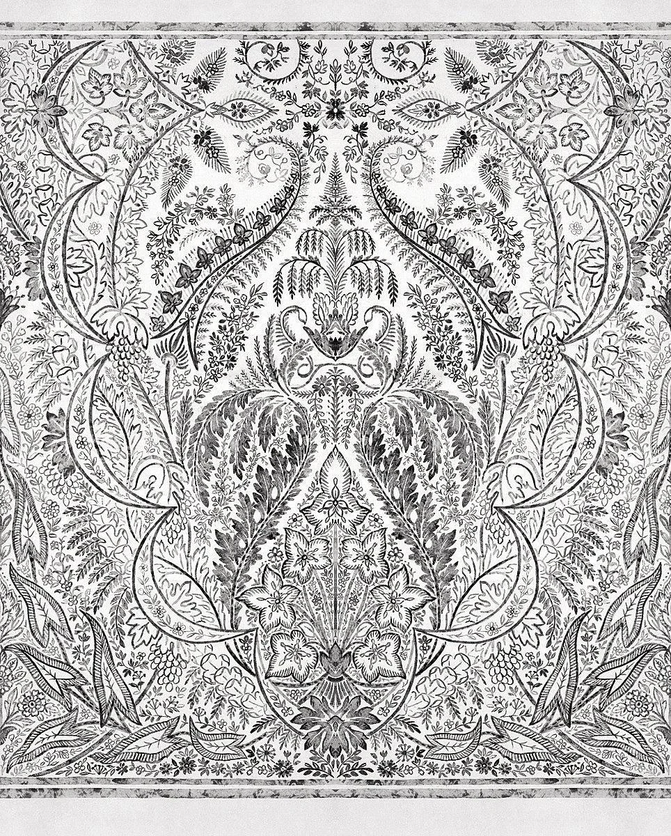 Jaipur Paisley Damas Wall Mural // Black & White