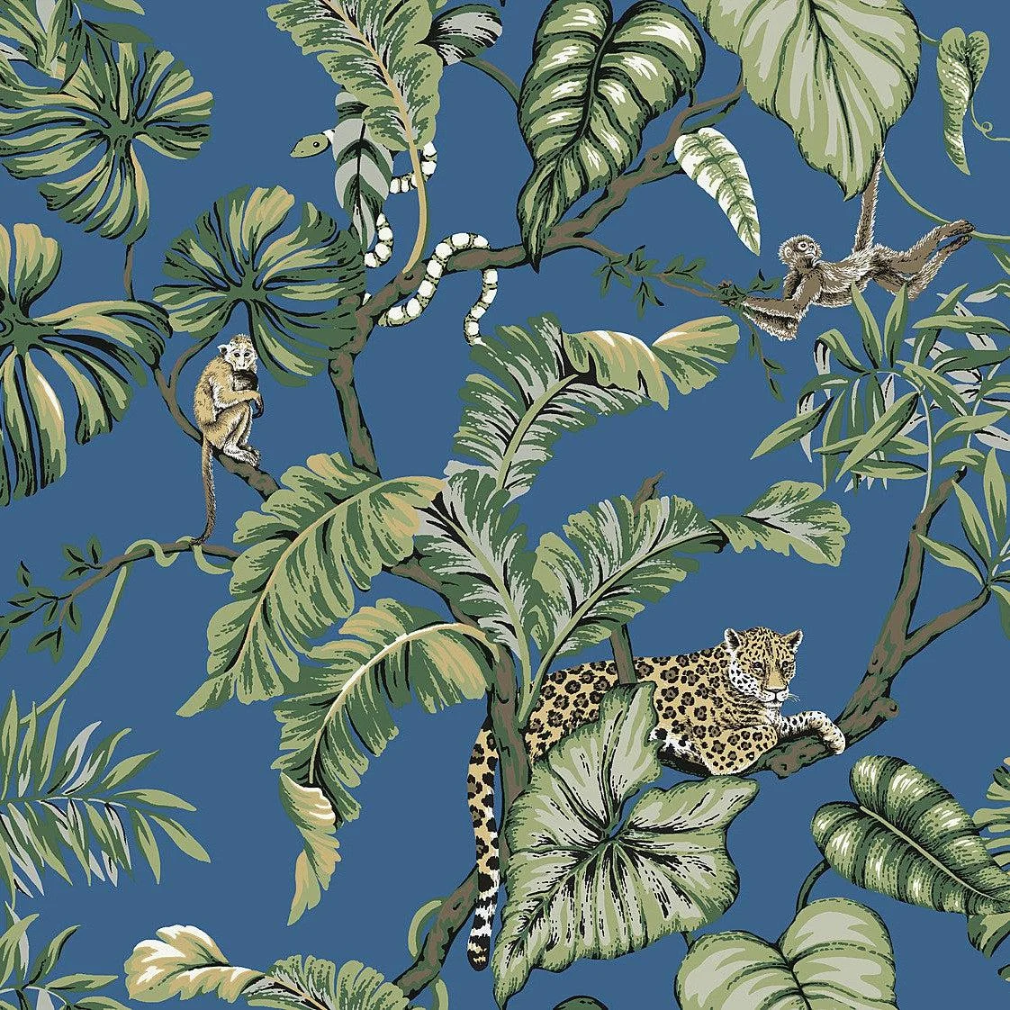 Jungle Cat Wallpaper // Blue