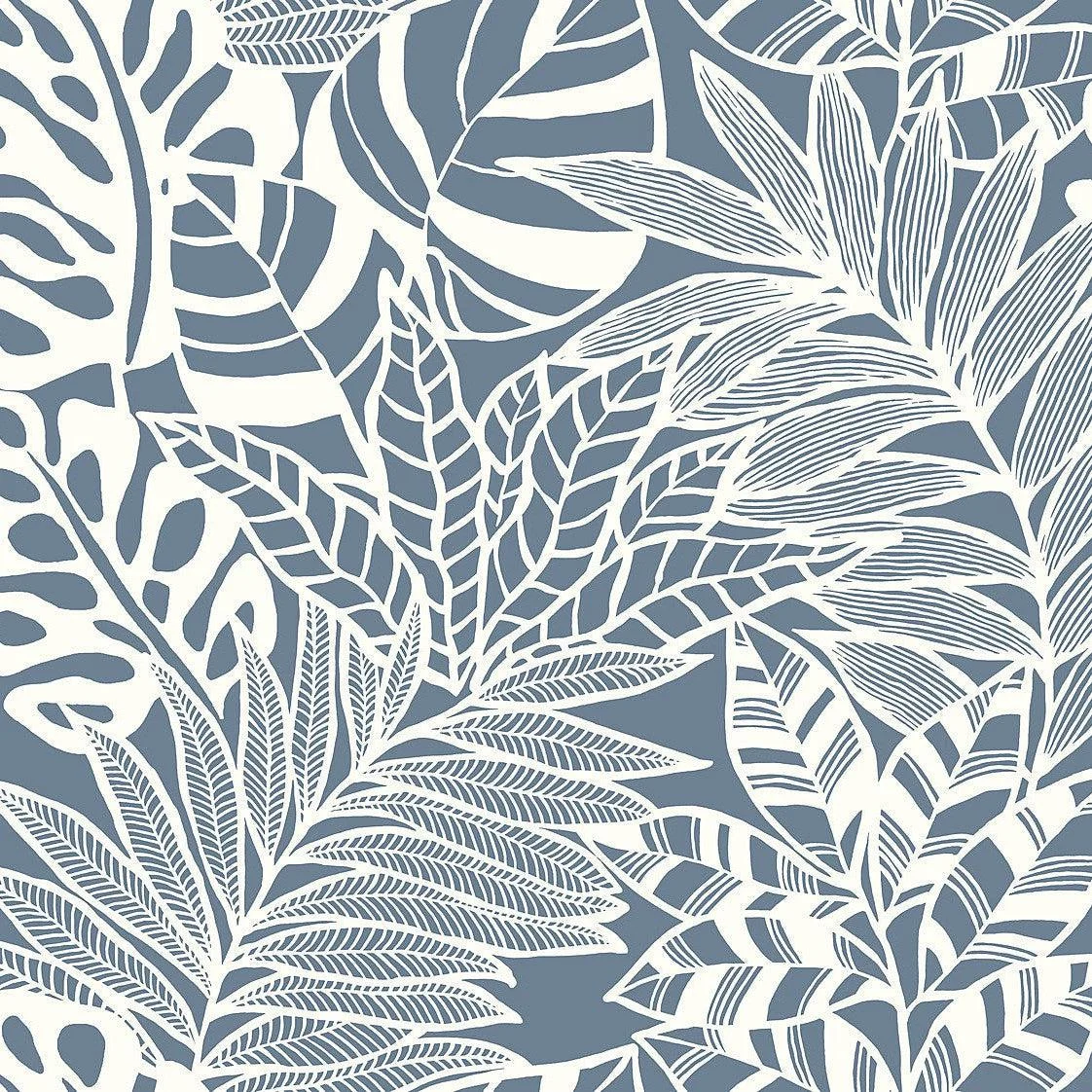 Jungle Leaves Wallpaper // Blue