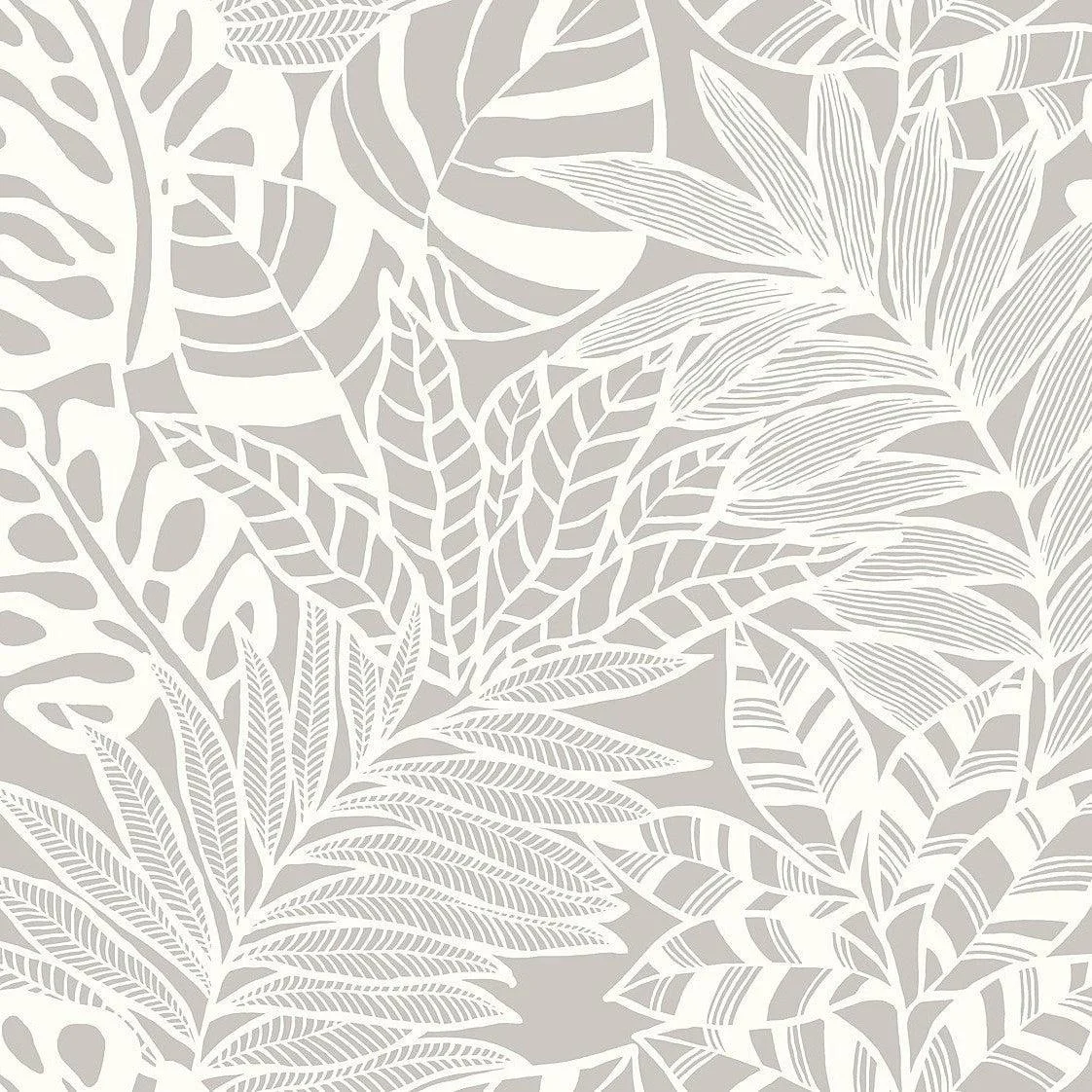 Jungle Leaves Wallpaper // Grey