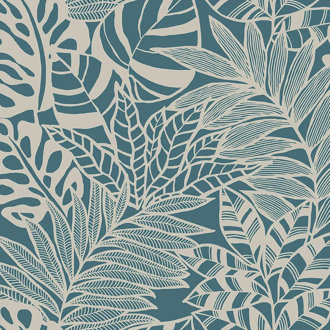 Jungle Leaves Wallpaper // Teal