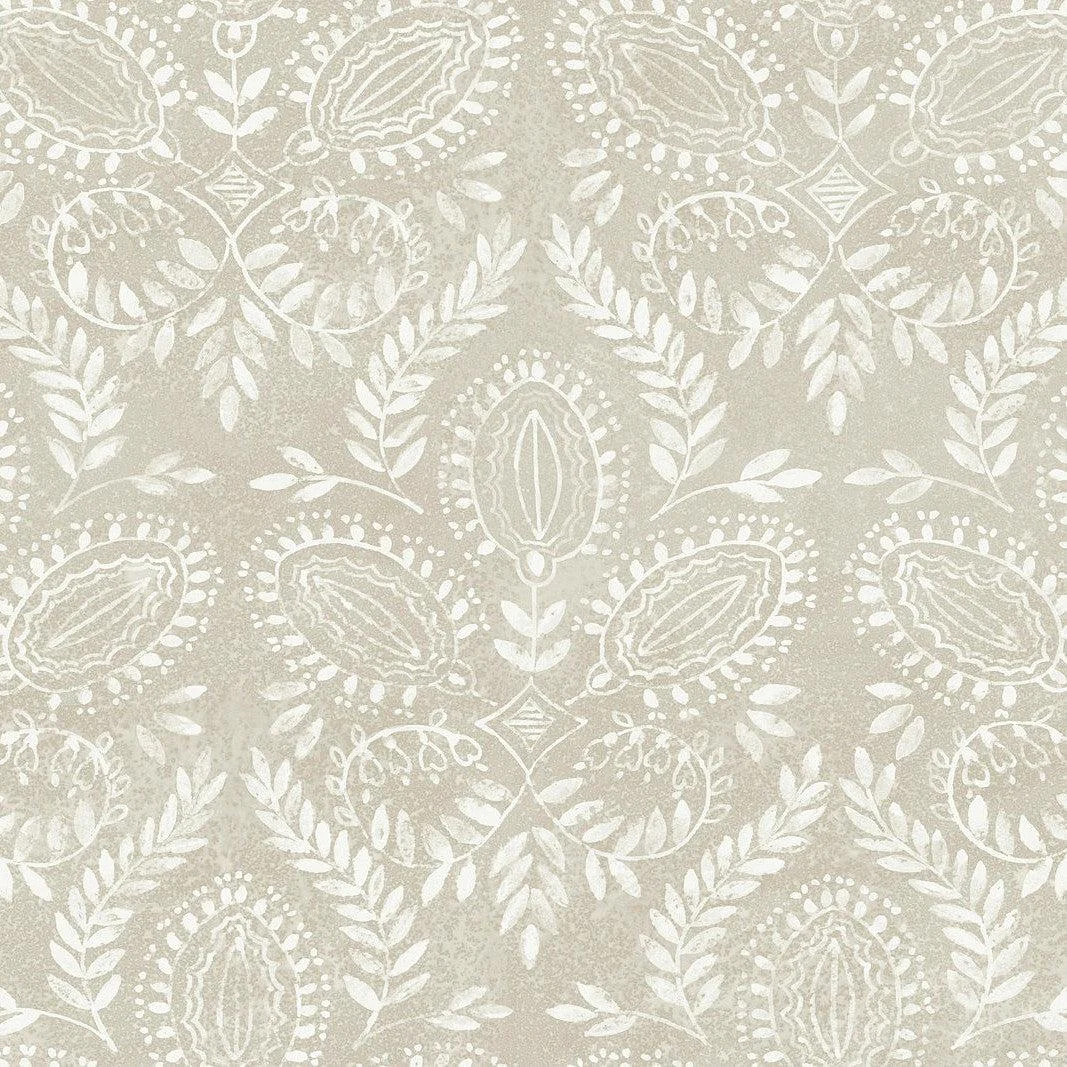 Laurel Damask Wallpaper // Off White