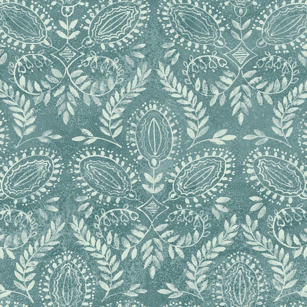 Laurel Damask Wallpaper // Teal