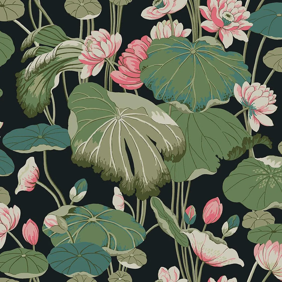 Lotus Pond Wallpaper // Black & Pink