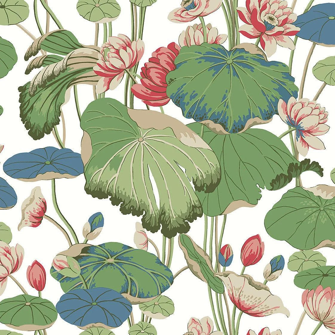 Lotus Pond Wallpaper // Green & Pink