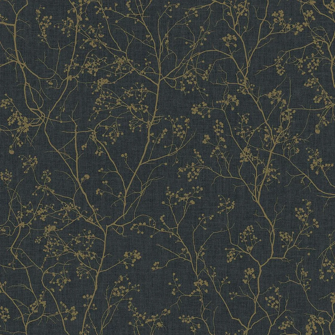 Luminous Branches Wallpaper // Black & Gold