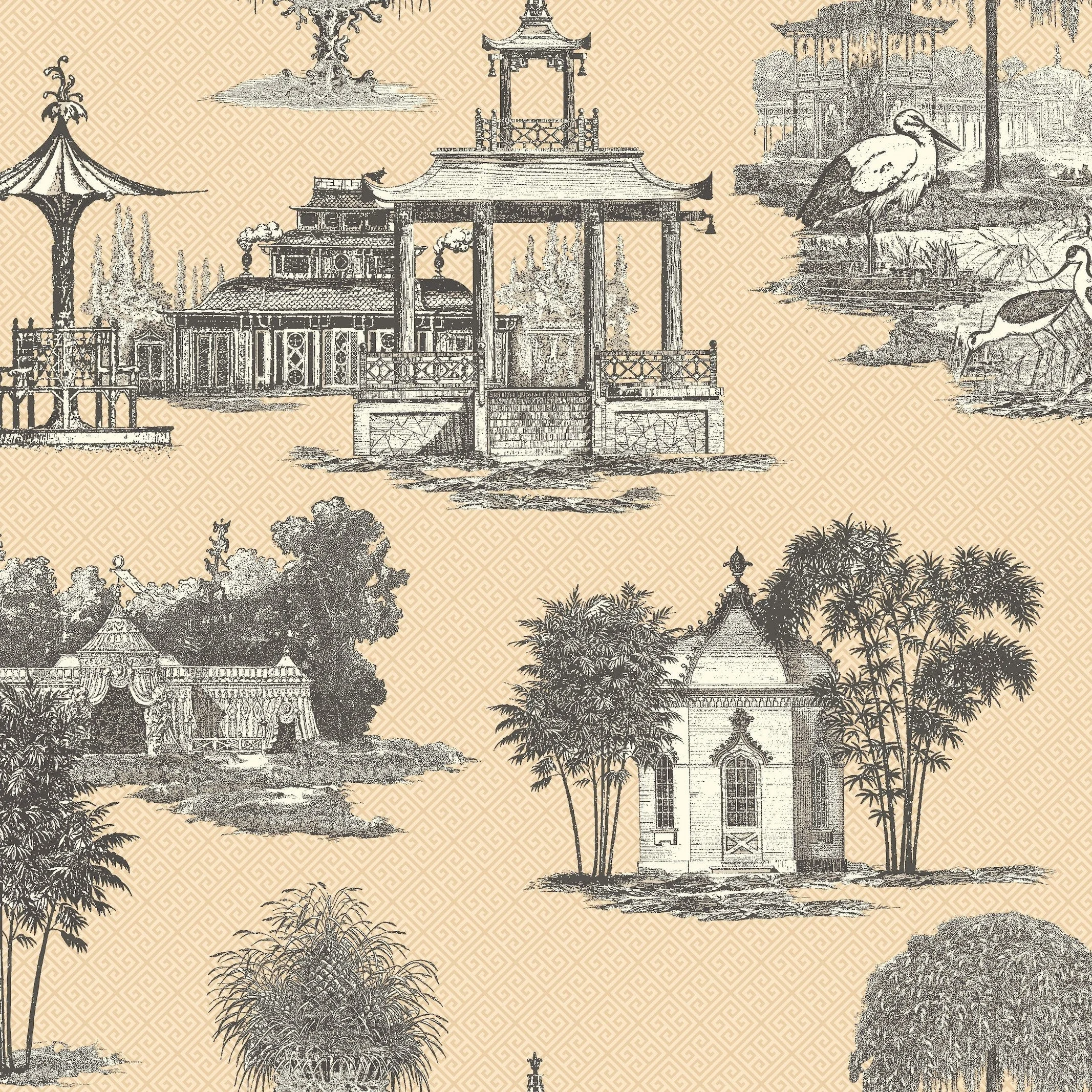 Mandarin Wallpaper // Beige & Black
