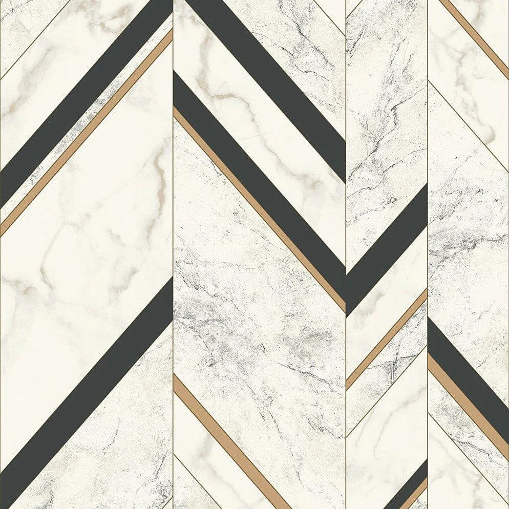 Marble Chevron Wallpaper // Black & Gold