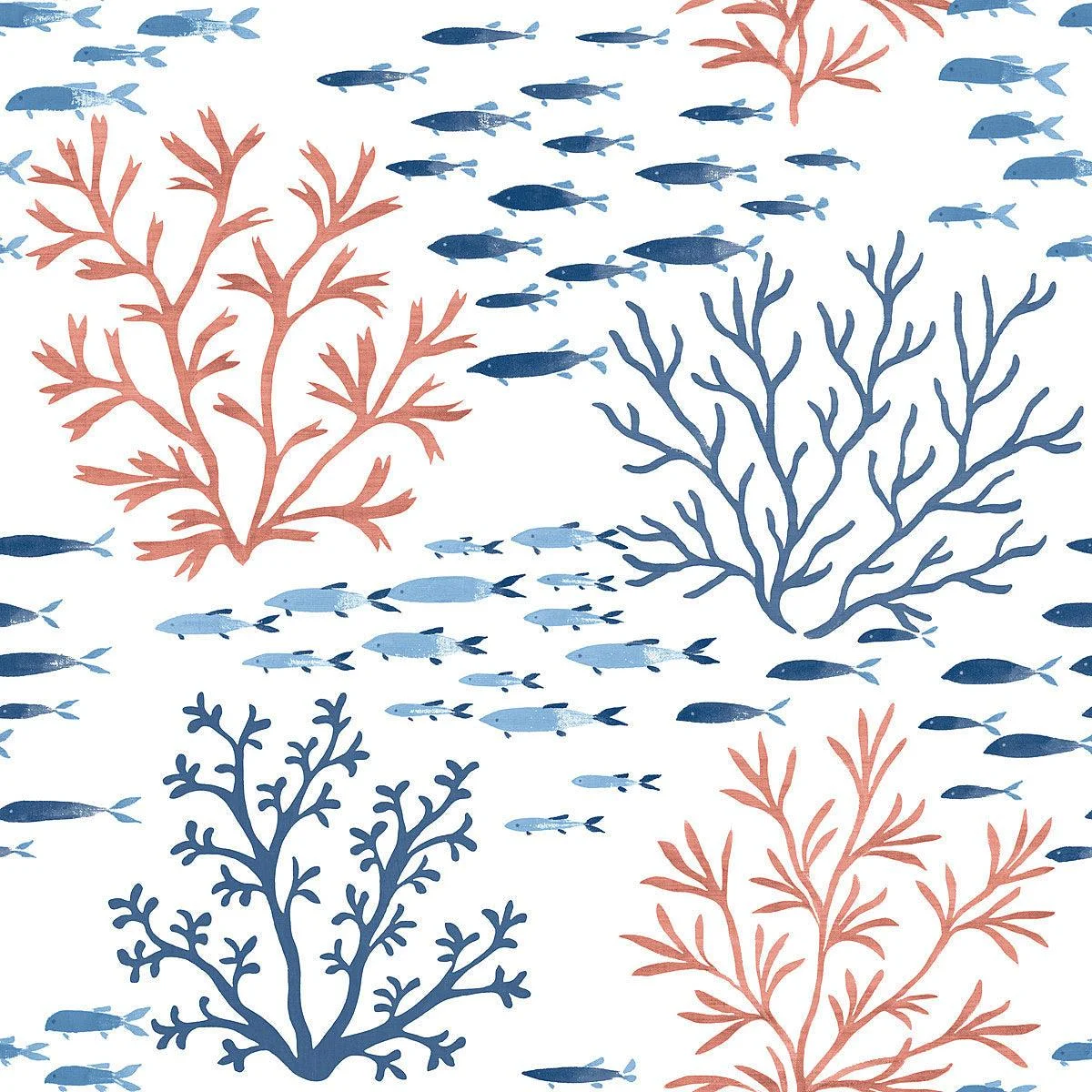 Marine Garden Wallpaper // Coral & Navy