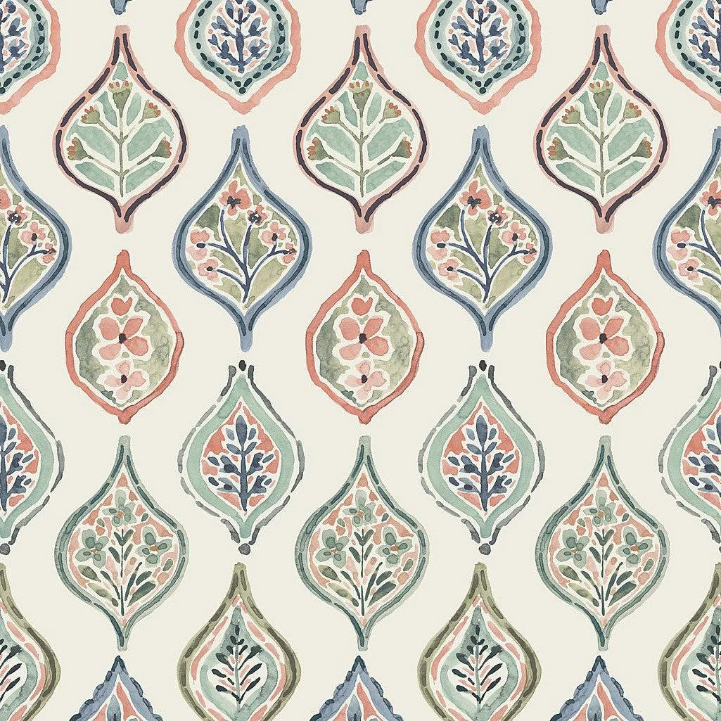 Marketplace Motif Wallpaper // Off White & Green