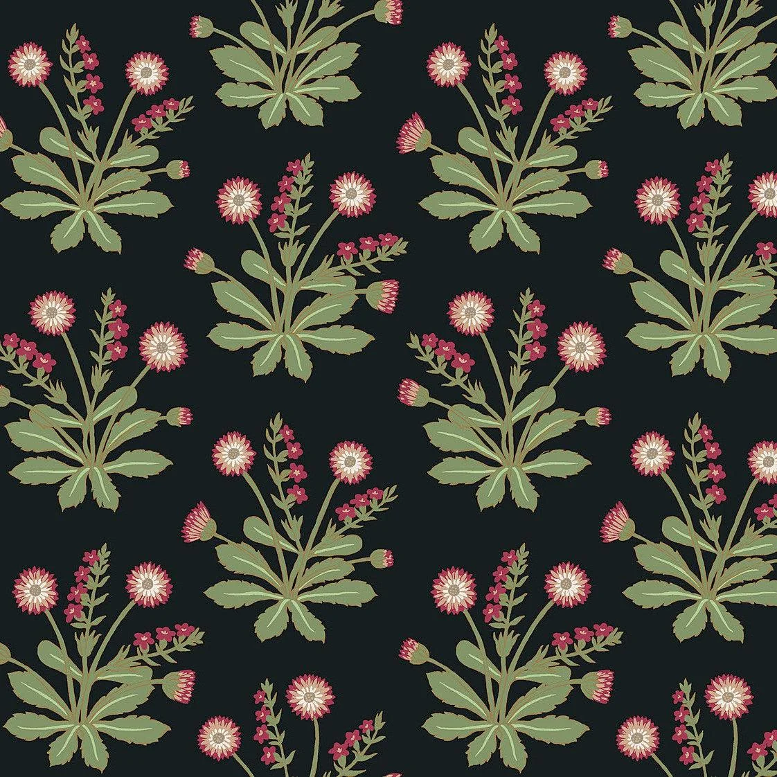 Meadow Flowers Wallpaper // Black & Rose Gold Metallic