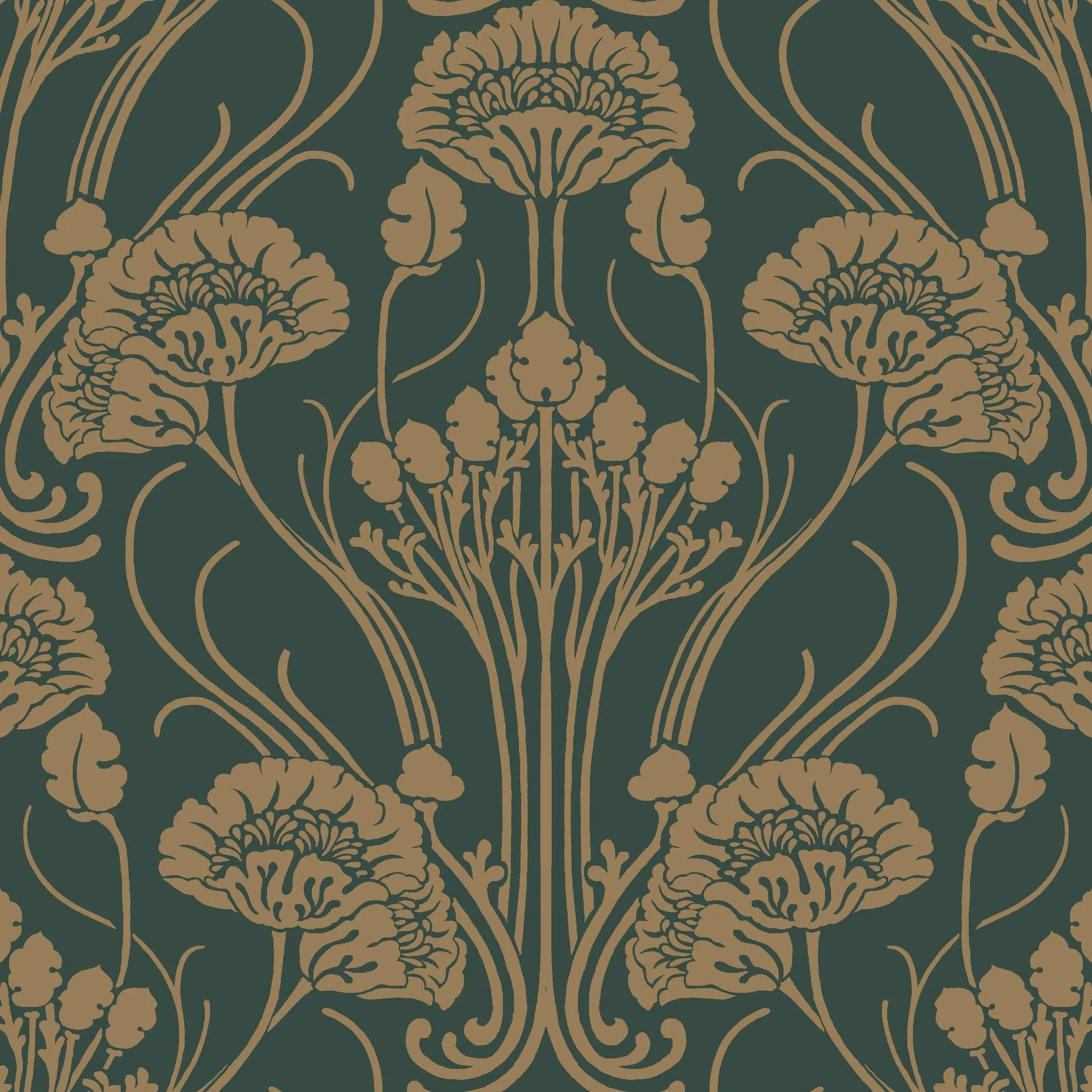 Nouveae Damask Wallpaper // Green