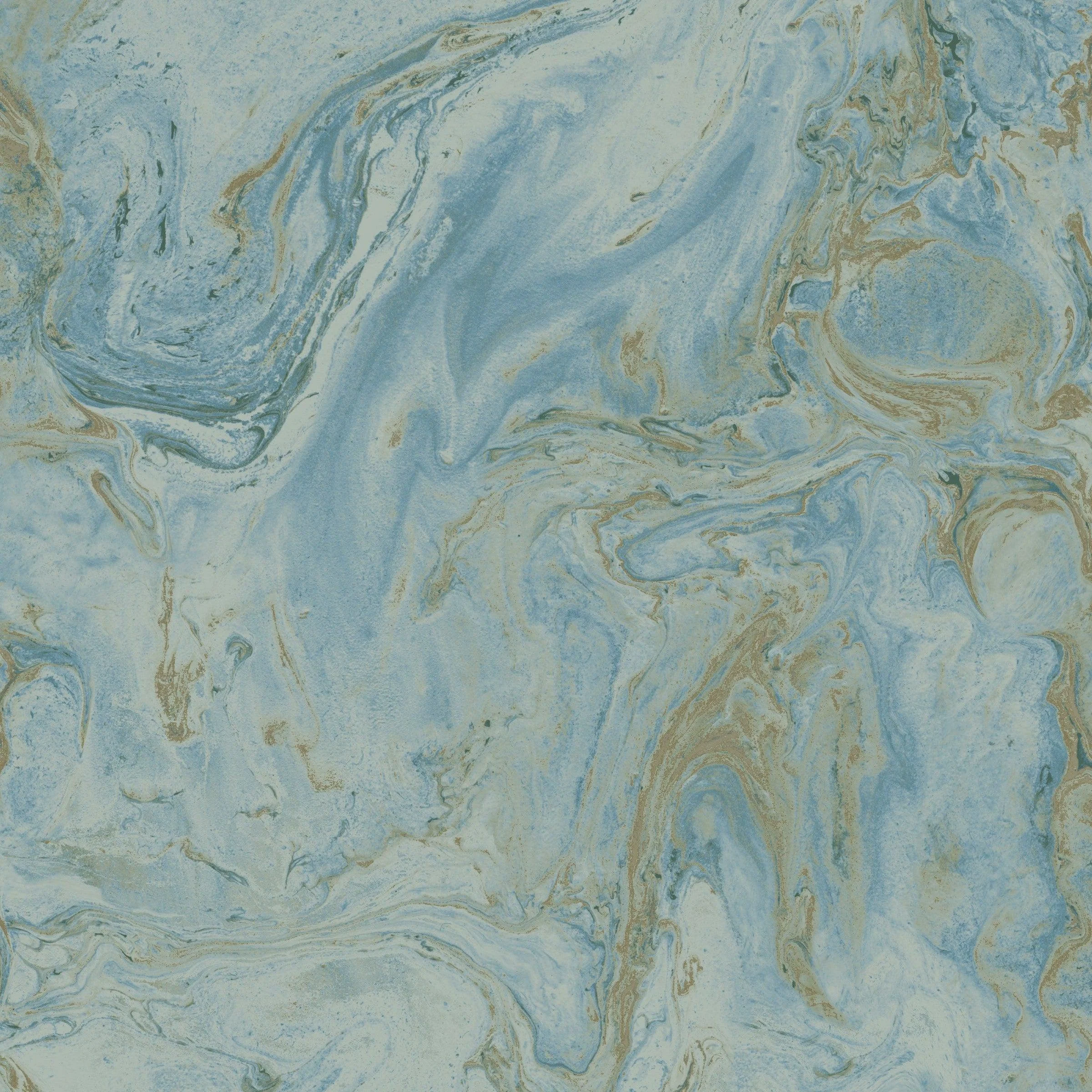 Oil & Marble Wallpaper // Bright Blue & Gold Metallic