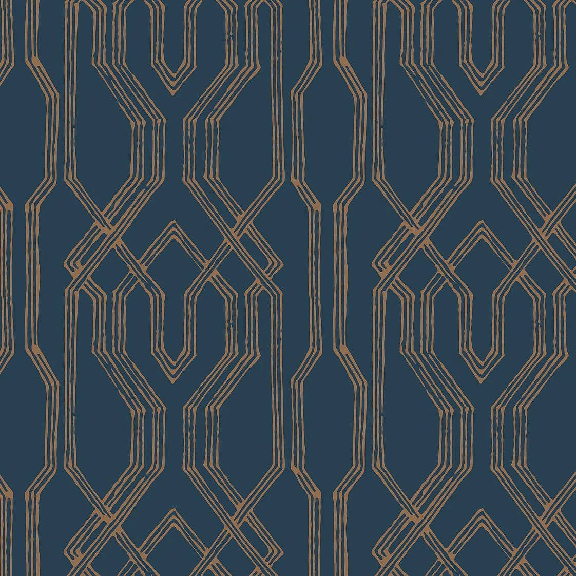 Oriental Lattice Wallpaper // Blue & Gold