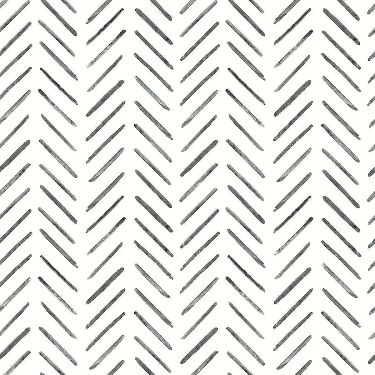 Painted Herringbone Wallpaper // Black