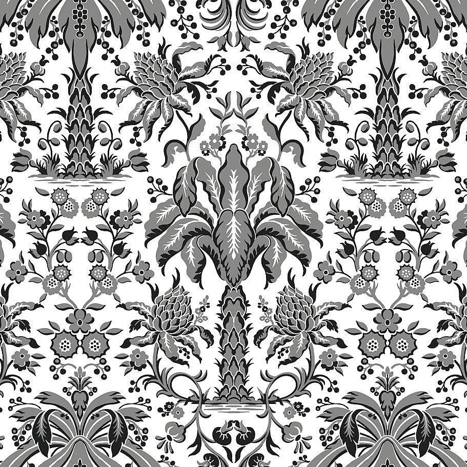 Palmetto Palm Damask Wallpaper // Black
