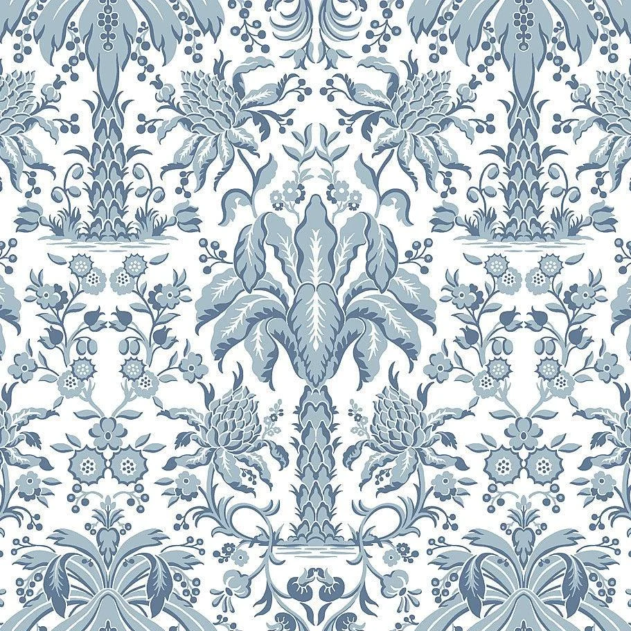 Palmetto Palm Damask Wallpaper // Blue