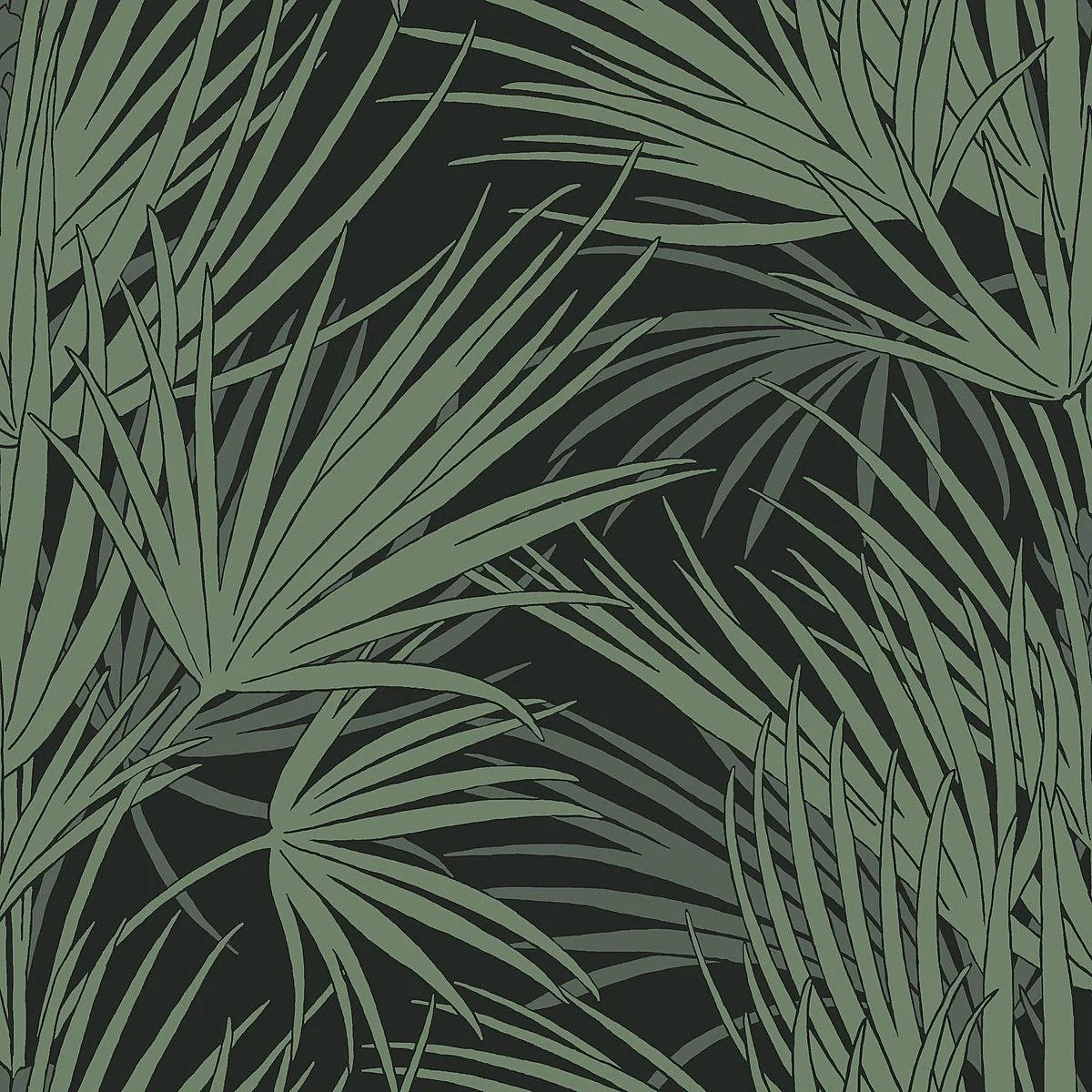 Palmetto Wallpaper // Black & Green