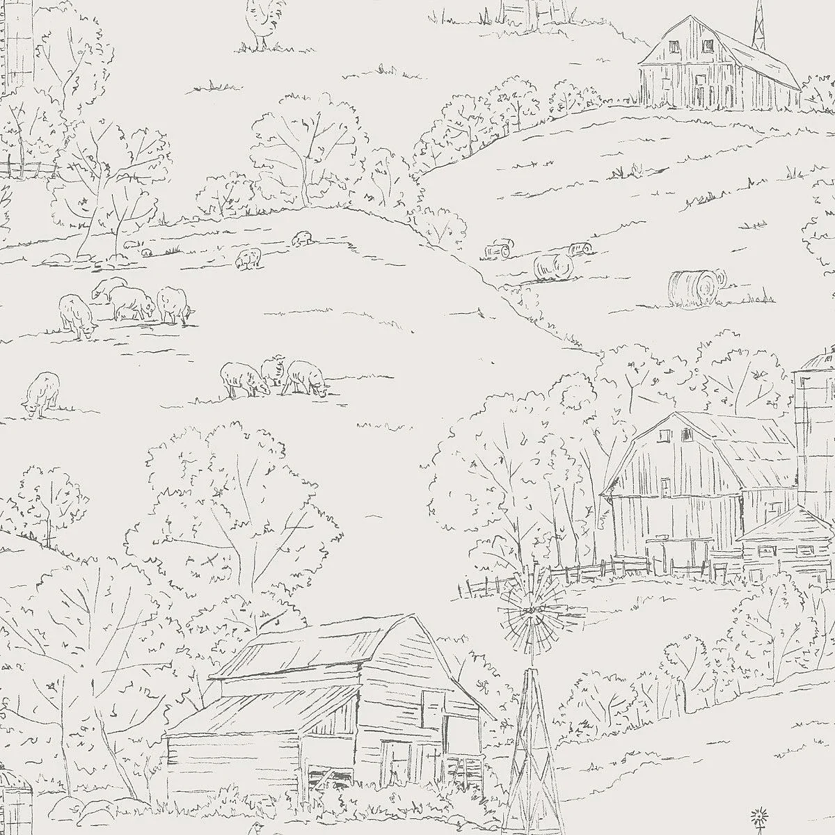 Pasture Toile Wallpaper // Beige & Grey