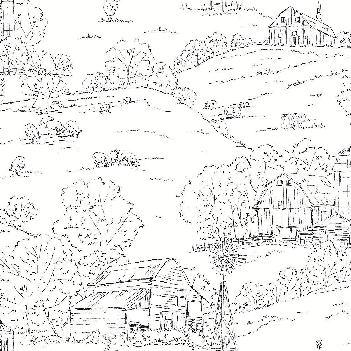 Pasture Toile Wallpaper // Black & White