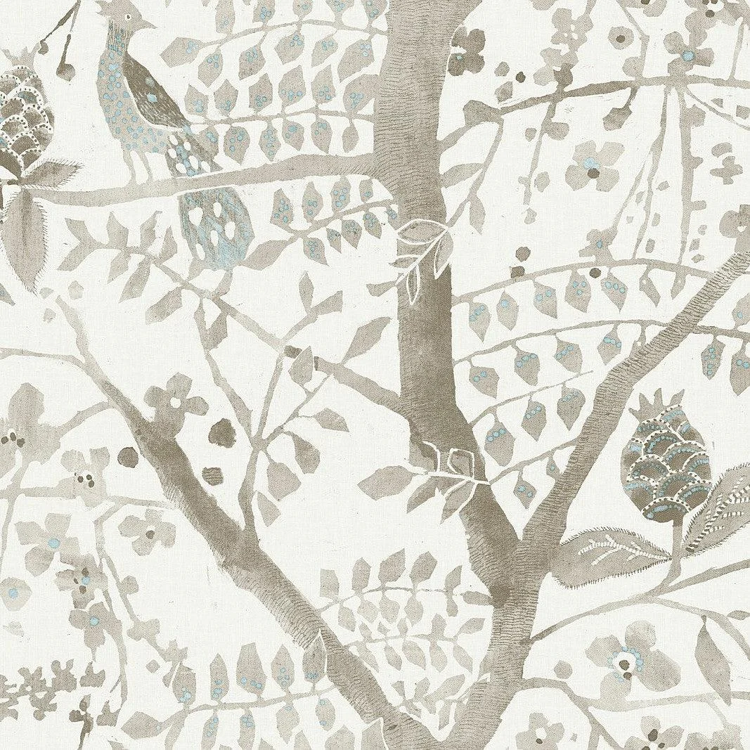 Peacock Block Print Wallpaper // Off White